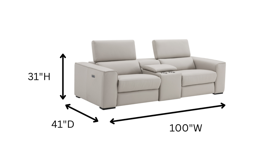 Jennifer Italia Incanto 2-seater Leather Power Recliner Loveseat with Storage Console