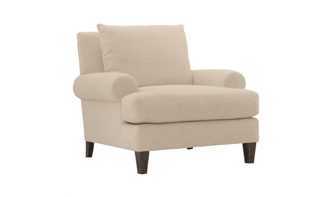 Bernhardt Isabella Fabric Chair with Rolled Arms and Wood Legs-Jennifer Furniture