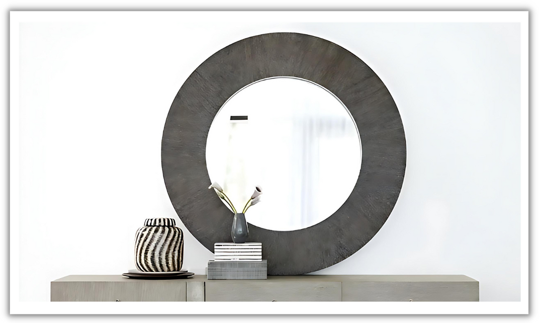 Bernhardt Linea Cerused Charcoal Frame Mirror-Jennifer Furniture