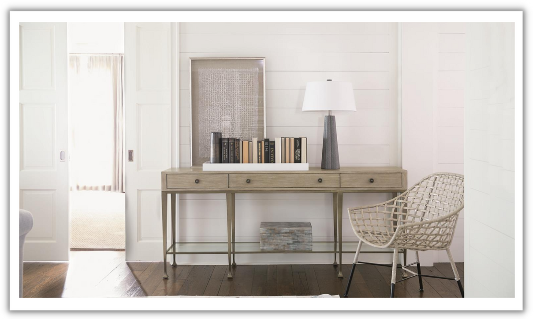 Bernhardt Santa Barbara Rectangle Wood Console Table with Steel Base-Jennifer Furniture