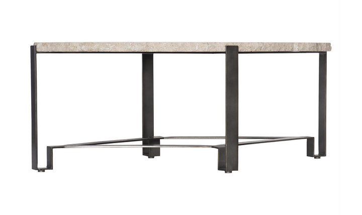 Bernhardt Sayers White Travertine Oval Stone Top Cocktail Table