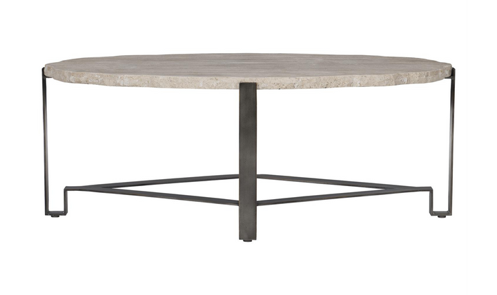 Bernhardt Sayers White Travertine Oval Stone Top Cocktail Table