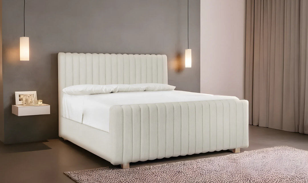 Bernhardt Silhouette Fabric Upholstered Geometric Pattern Panel Bed in White-Jennifer Furniture