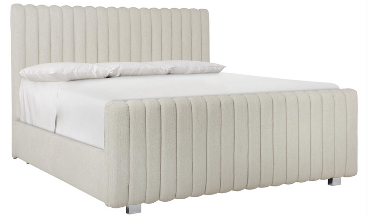 Bernhardt Silhouette Fabric Upholstered Geometric Pattern Panel Bed in White-Jennifer Furniture