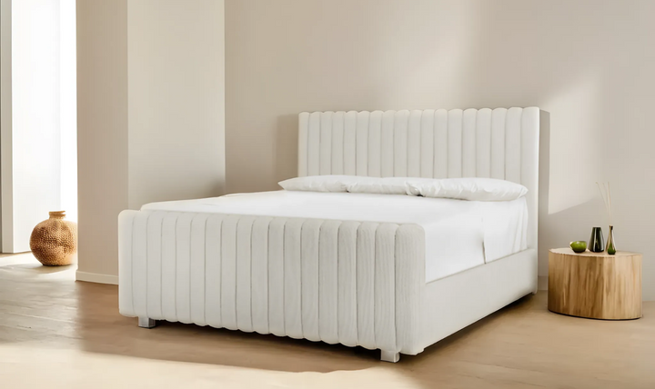 Bernhardt Silhouette Fabric Upholstered Geometric Pattern Panel Bed in White-Jennifer Furniture