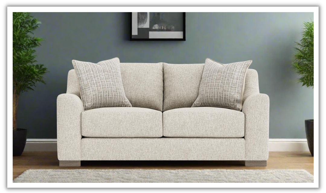 Bernhardt Gabi 2-seater Fabric Beige Loveseat with Plush Feather Down Cushions