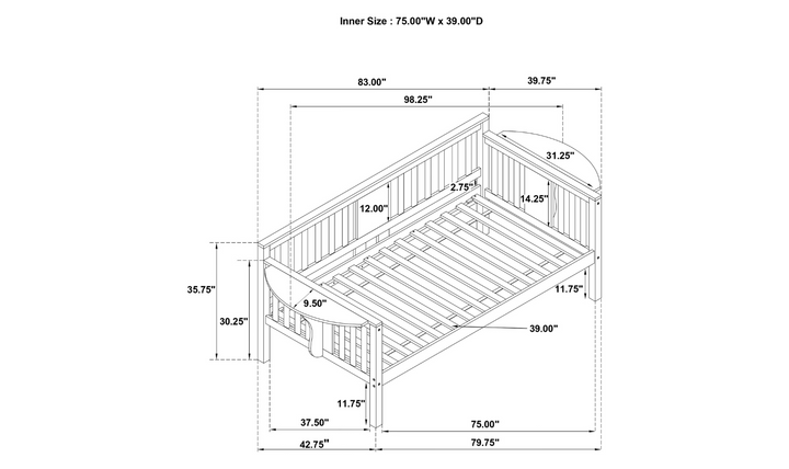 Bethany Twin Wood Daybed with Drop-down Tables-Jennifer Furniture