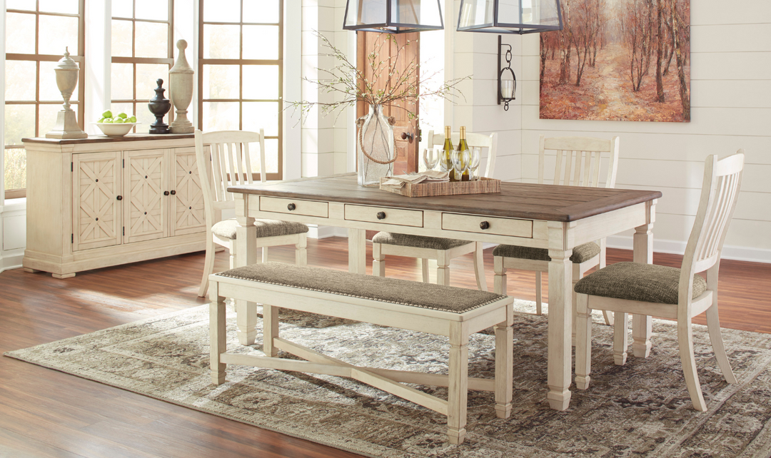 Modern Heritage Bolanburg Upholstered Large Dining Bench in White