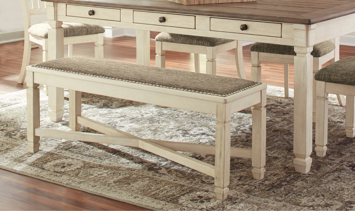 Modern Heritage Bolanburg Upholstered Large Dining Bench in White