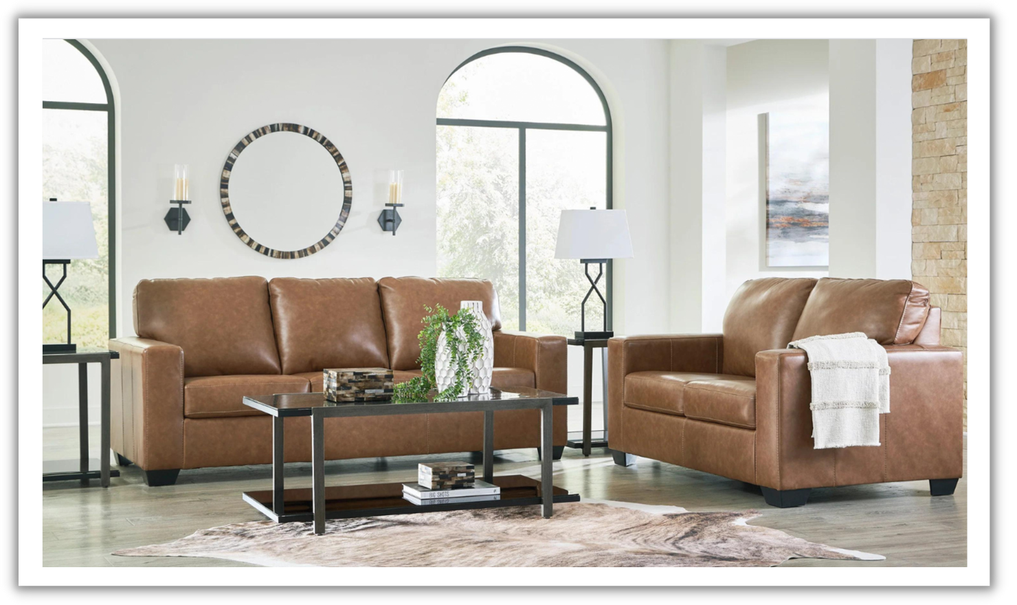 Modern Heritage Bolsena Caramel Leather Living Room Set (2 Pieces / 3 Pieces)