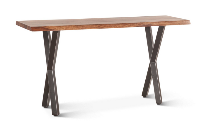 HTD Brisbane Console Brown Table in Natural Sheesham Wood and Iron Legs- Jennifer Furniture