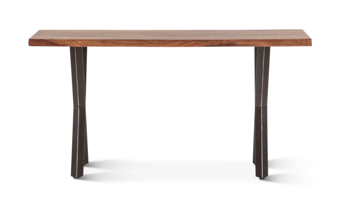 HTD Brisbane Console Brown Table in Natural Sheesham Wood and Iron Legs- Jennifer Furniture