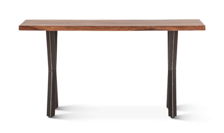 HTD Brisbane Console Brown Table in Natural Sheesham Wood and Iron Legs- Jennifer Furniture