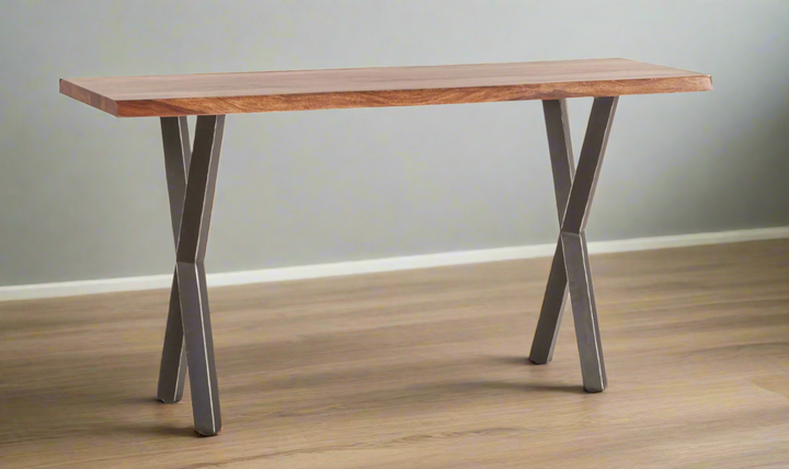 HTD Brisbane Console Brown Table in Natural Sheesham Wood and Iron Legs- Jennifer Furniture