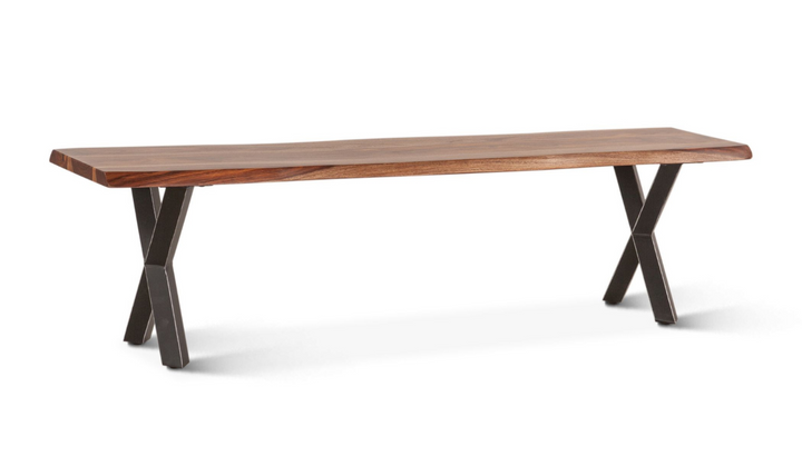 HTD Brisbane Brown Dining Bench in Natural Sheesham Wood and Iron Legs- Jennifer Furniture