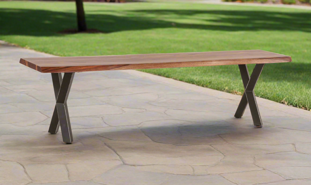 HTD Brisbane Brown Dining Bench in Natural Sheesham Wood and Iron Legs- Jennifer Furniture