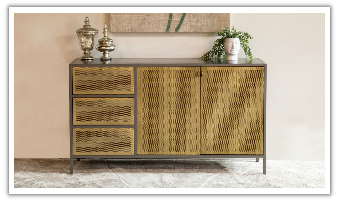 Brooklyn 3-Drawer Sideboard In Brass- Jennifer Furniture