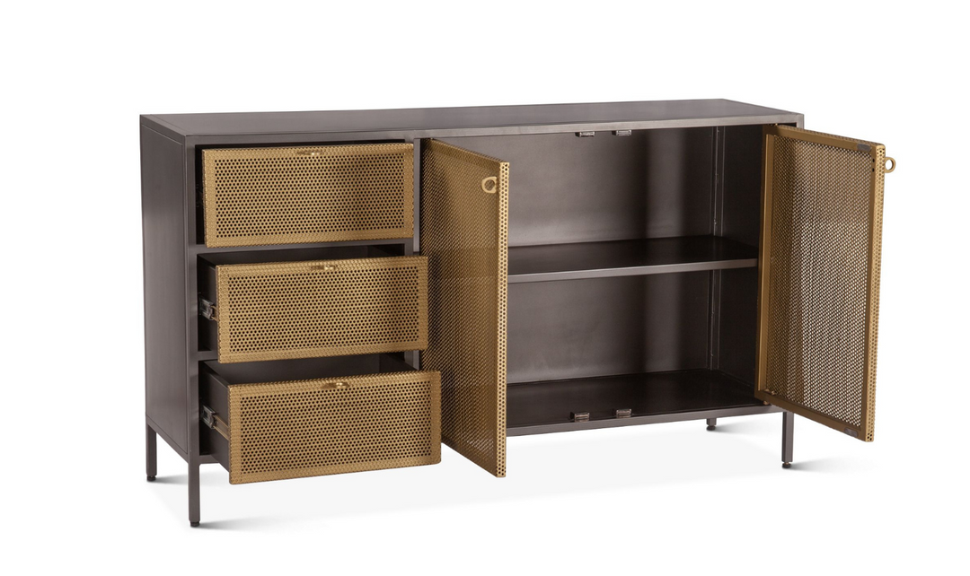 Brooklyn 3-Drawer Sideboard In Brass- Jennifer Furniture