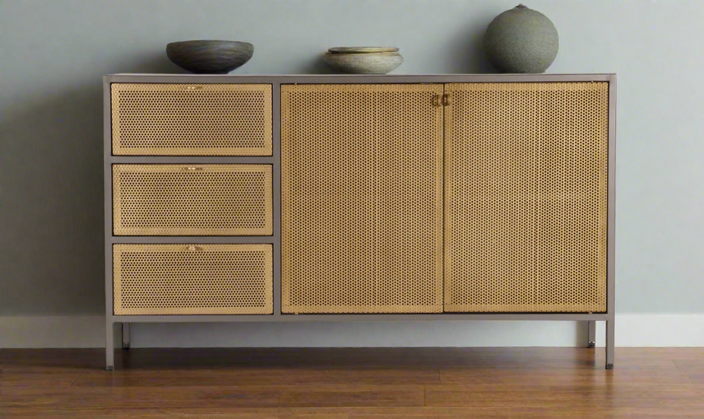 Brooklyn 3-Drawer Sideboard In Brass- Jennifer Furniture