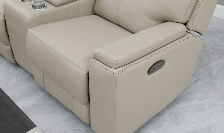 Leather Italia Bryant Taupe Leather Power Reclining Loveseat With Console