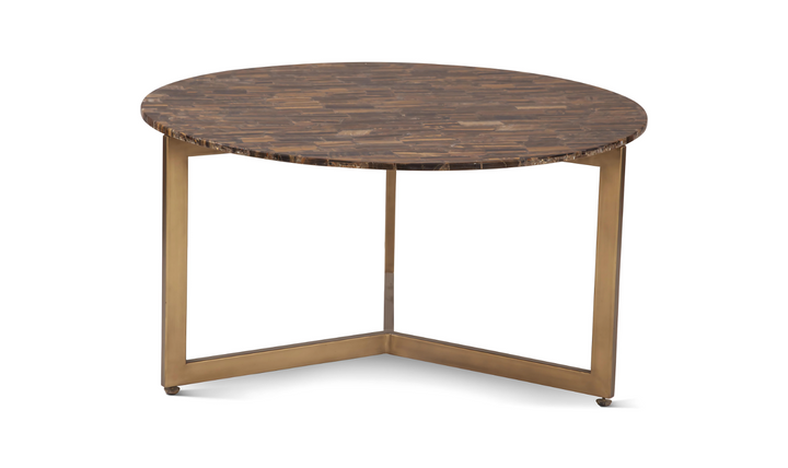 Calico Round Coffee Table in Tiger Eye with Iron Base-Jennifer Furniture