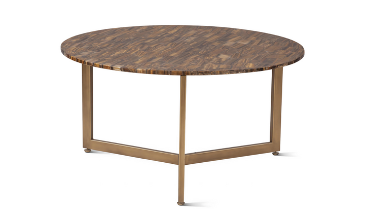 Calico Round Coffee Table in Tiger Eye with Iron Base-Jennifer Furniture