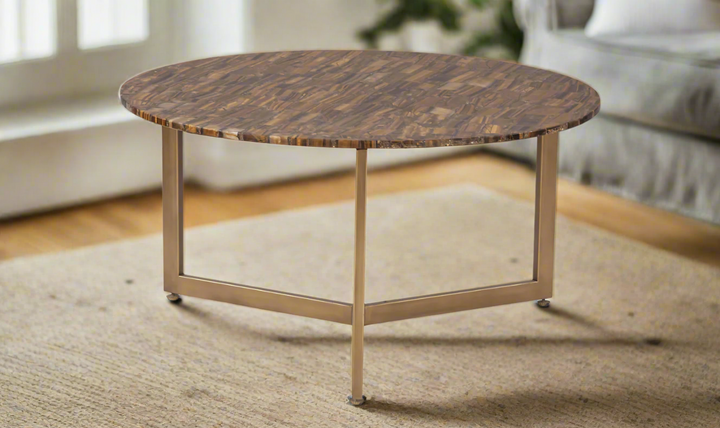 HTD Calico 36" Round Coffee Table in Tiger Eye with Iron Base