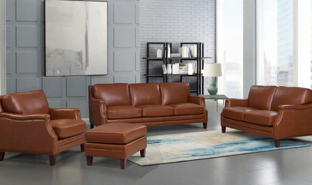 Camano 2 Seater Leather Loveseat With Nail-head Finish