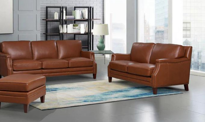 Camano Leather Living Room Set with Nailhead Finish