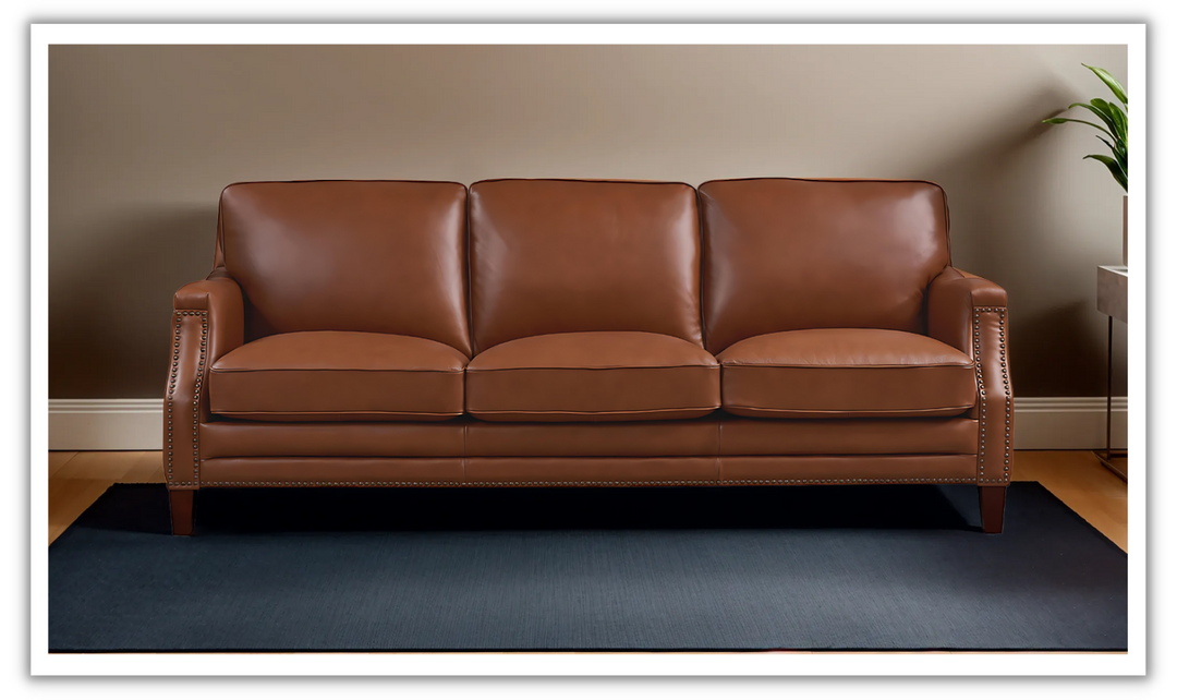 Camano 3 Seater 84'' Leather Sofa With Nail-Head Finish-Jennifer Furniture 