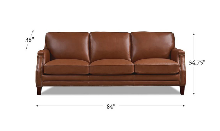 Camano 3 Seater 84'' Leather Sofa With Nail-Head Finish-Jennifer Furniture 