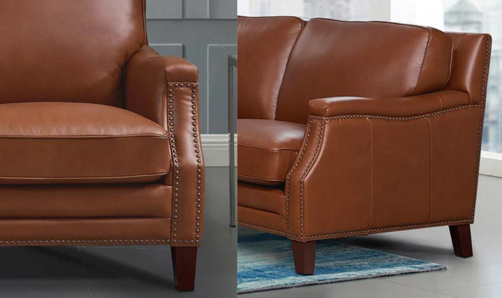 Camano Leather Living Room Set with Nailhead Finish