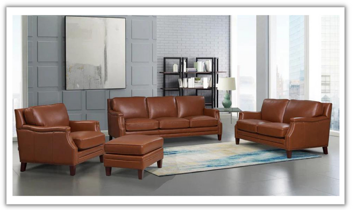 Camano Leather Living Room Set with Nailhead Finish