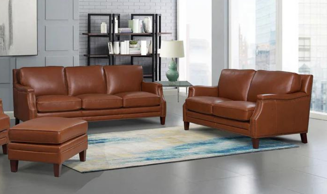 Camano Leather Living Room Set with Nailhead Finish