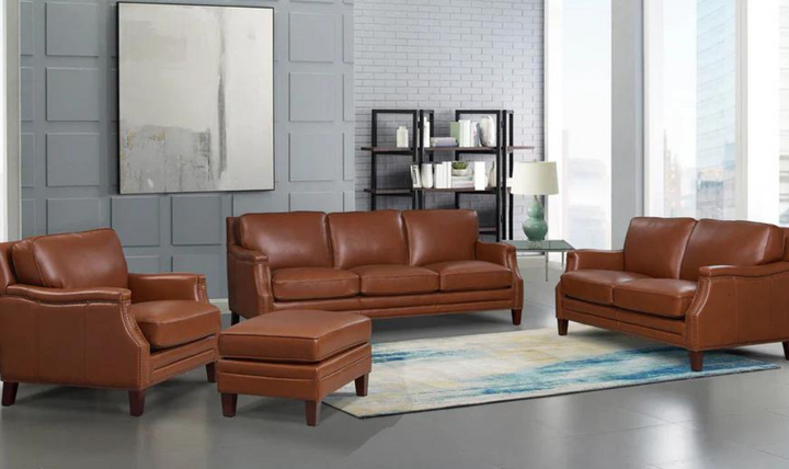 Camano Leather Living Room Set with Nailhead Finish