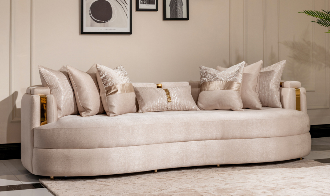 AICO Carmela 3 Seater Fabric Sofa with Metal Band Arms