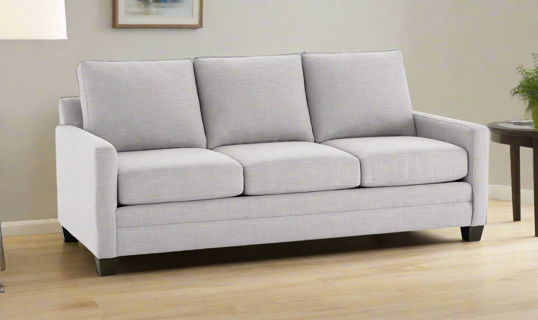 Bassett Carolina Stationary Fabric Sofa with Thin Track Arm in Gray- Jennifer Furniture