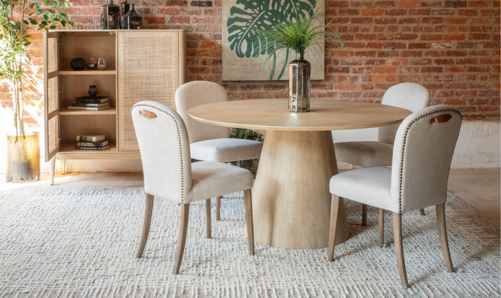 Casablanca Wooden Round Dining Table in Natural White-Jennifer Furniture 