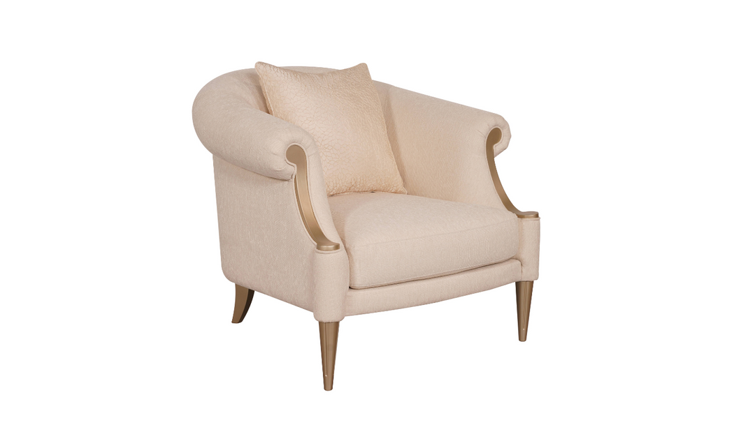 Klaussner Clarkson Fabric Armchair with Curved Rolled Arms in Beige