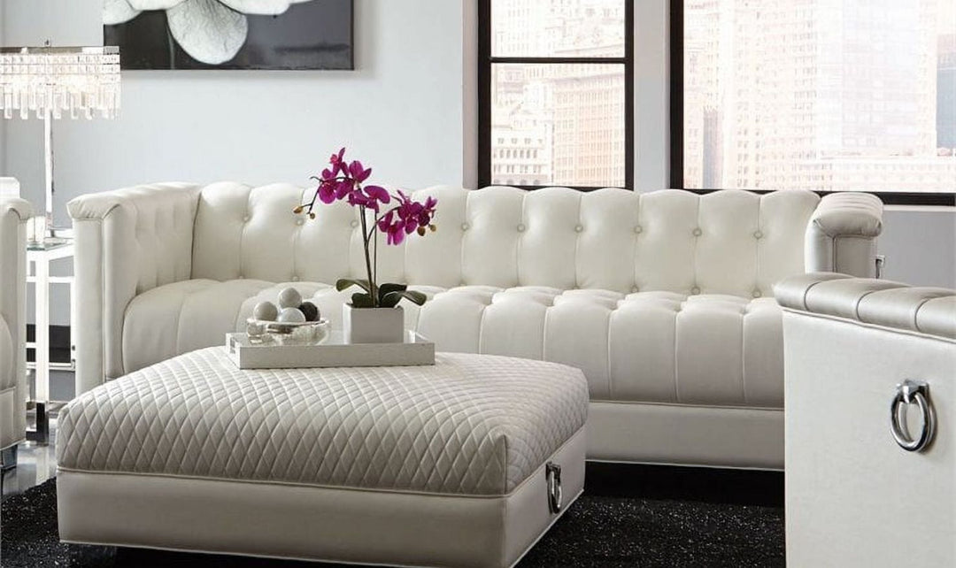 Coaster Chaviano 3-Seater Tufted Faux Leather Sofa in Pearl White