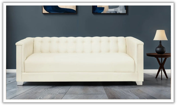 Coaster Chaviano 3-Seater Tufted Faux Leather Sofa in Pearl White