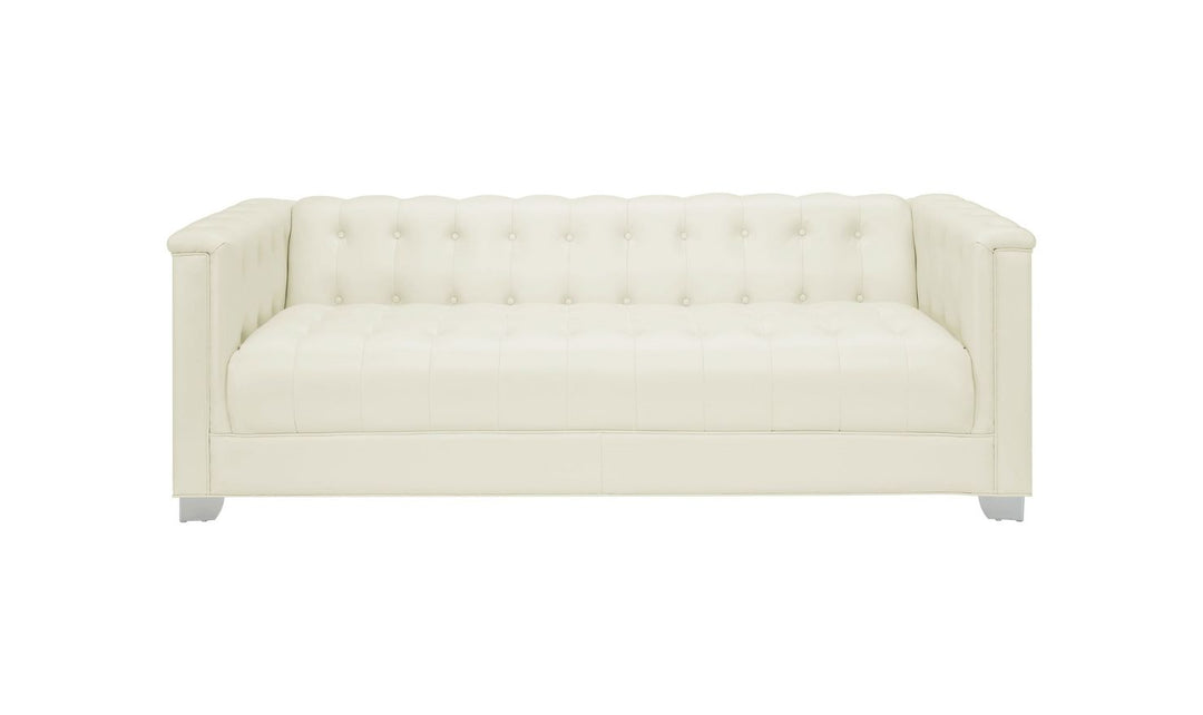 Coaster Chaviano 3-Seater Tufted Faux Leather Sofa in Pearl White