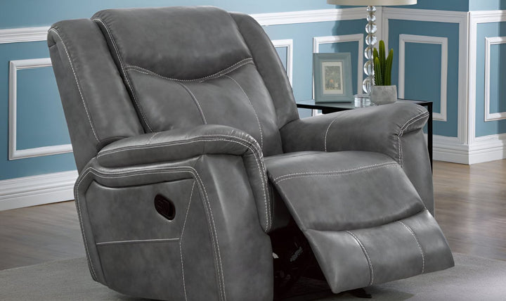 Coaster Conrad Leather Manual Recliner Chair in Gray