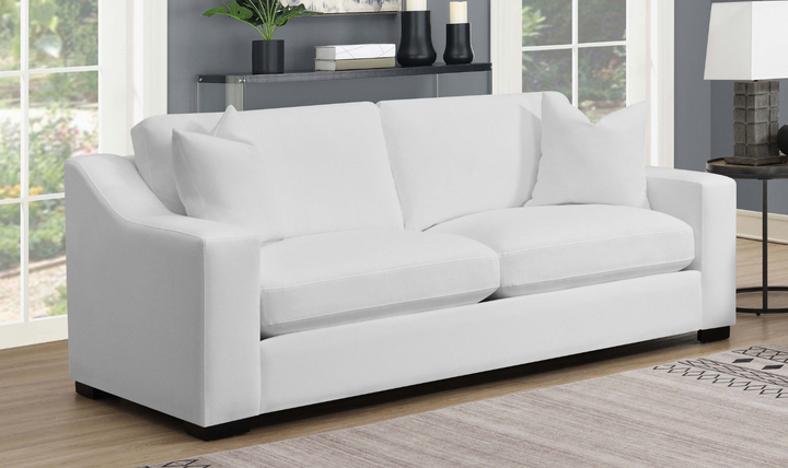 Coaster Furniture Ashlyn 3-Seater White Fabric Sofa with Sloped Arms-Jennifer Furniture