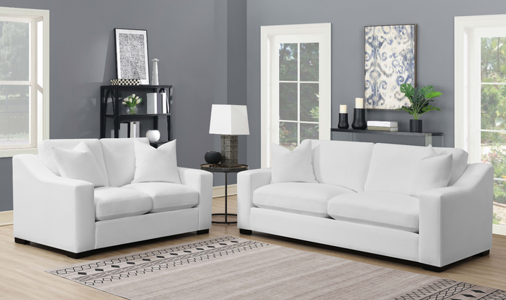 Coaster Furniture Ashlyn 3-Seater White Fabric Sofa with Sloped Arms-Jennifer Furniture