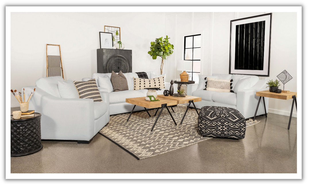 Coaster Furniture Ashlyn Fabric Upholstered Living Room Set in White-Jennifer Furniture