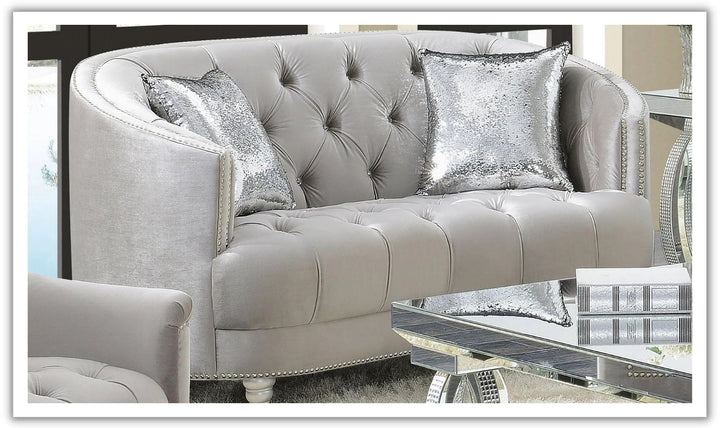 Coaster Furniture Avonlea Tufted Gray Fabric Sloped Arm Loveseat