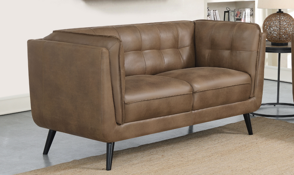 Coaster Furniture Thatcher Tufted Back Cushion Arm Loveseat in Dark Brown-Jennifer Furniture