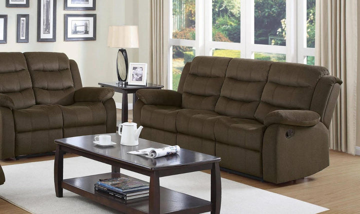 Coaster Rodman 3-Seater Velvet Motion Sofa with Pillow-Top Arms in Olive Brown