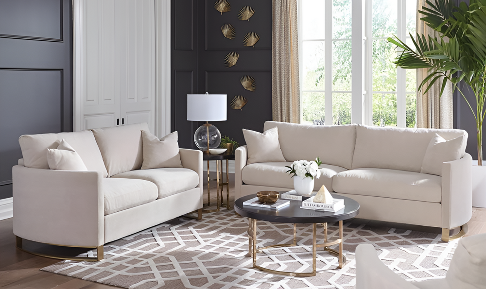 Corliss Beige Fabric Living Room Set with Recessed Arms-Jennifer Furniture